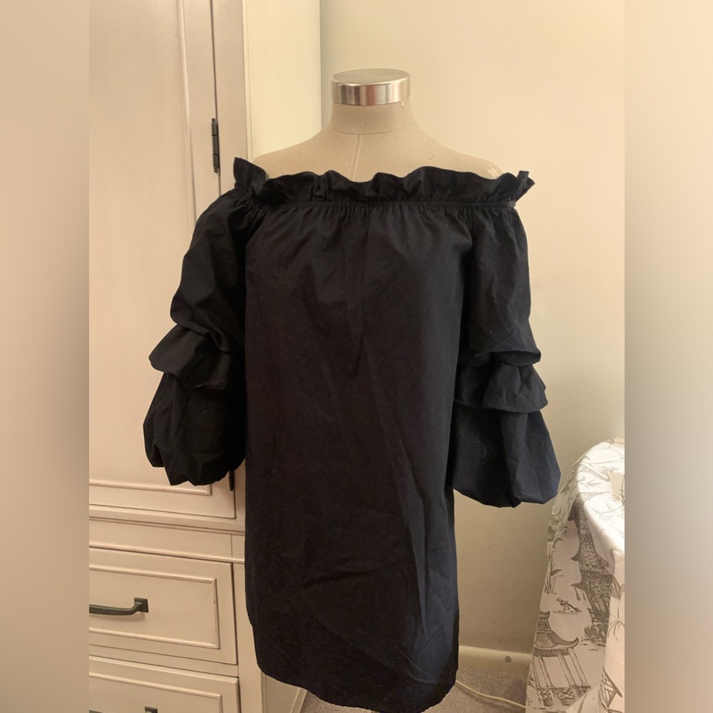 DO + BE black mini dress with fun sleeves